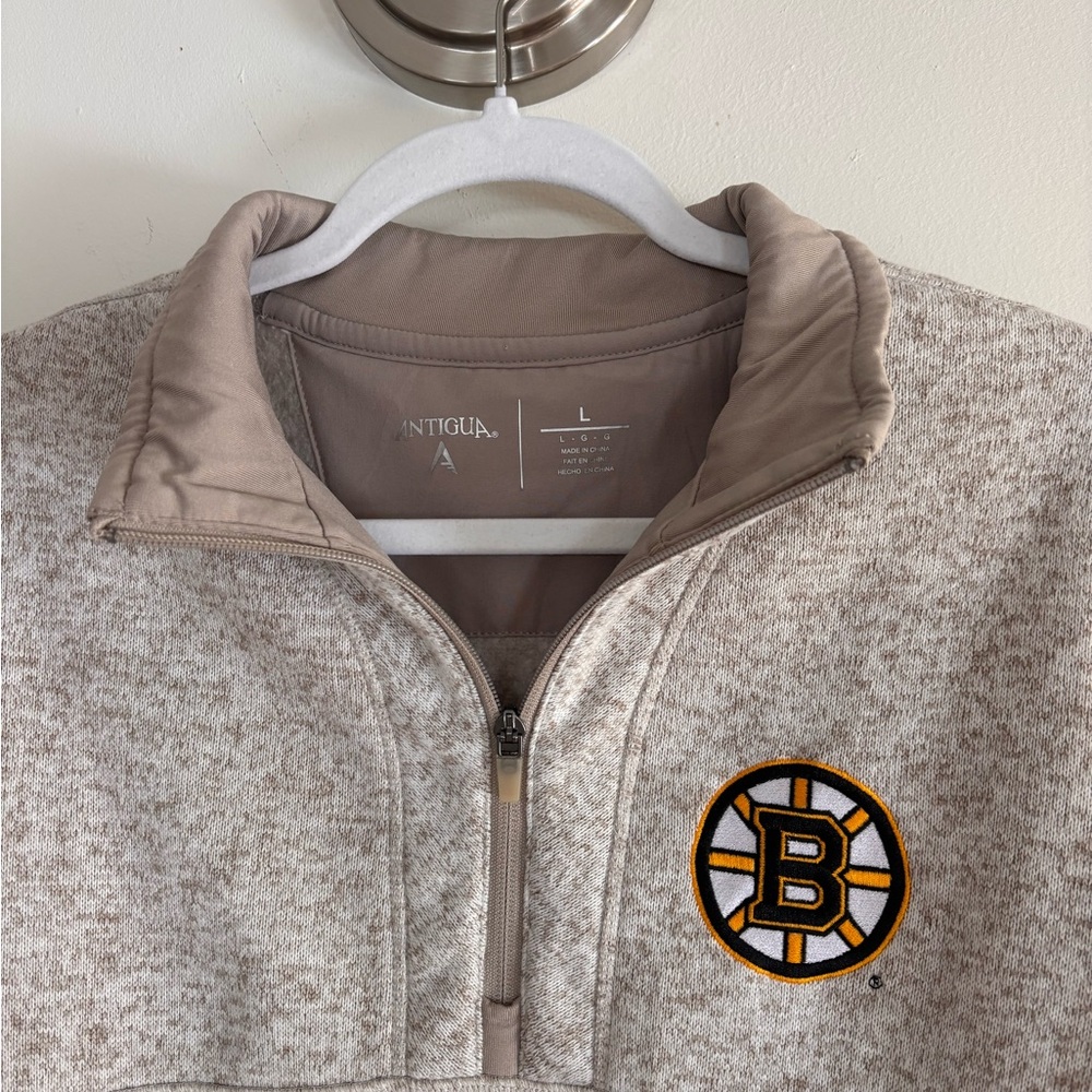 Antigua Boston Bruins Quarter Zip Pullover Men’s L Beige Gray NHL Athleisure - Picture 2 of 9